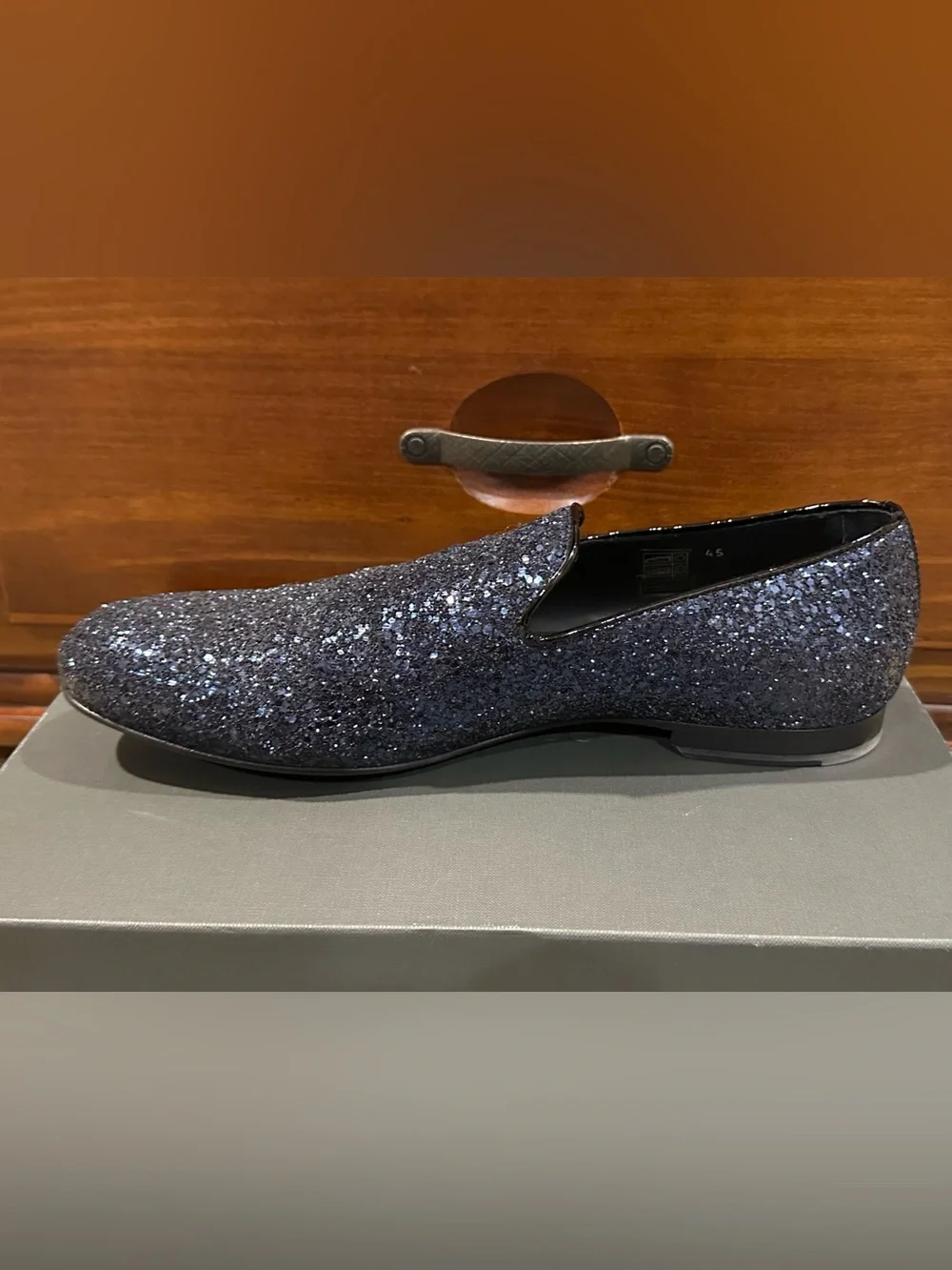 Jimmy Choo Men’s Navy Glitter Slip-On Loafers 12M